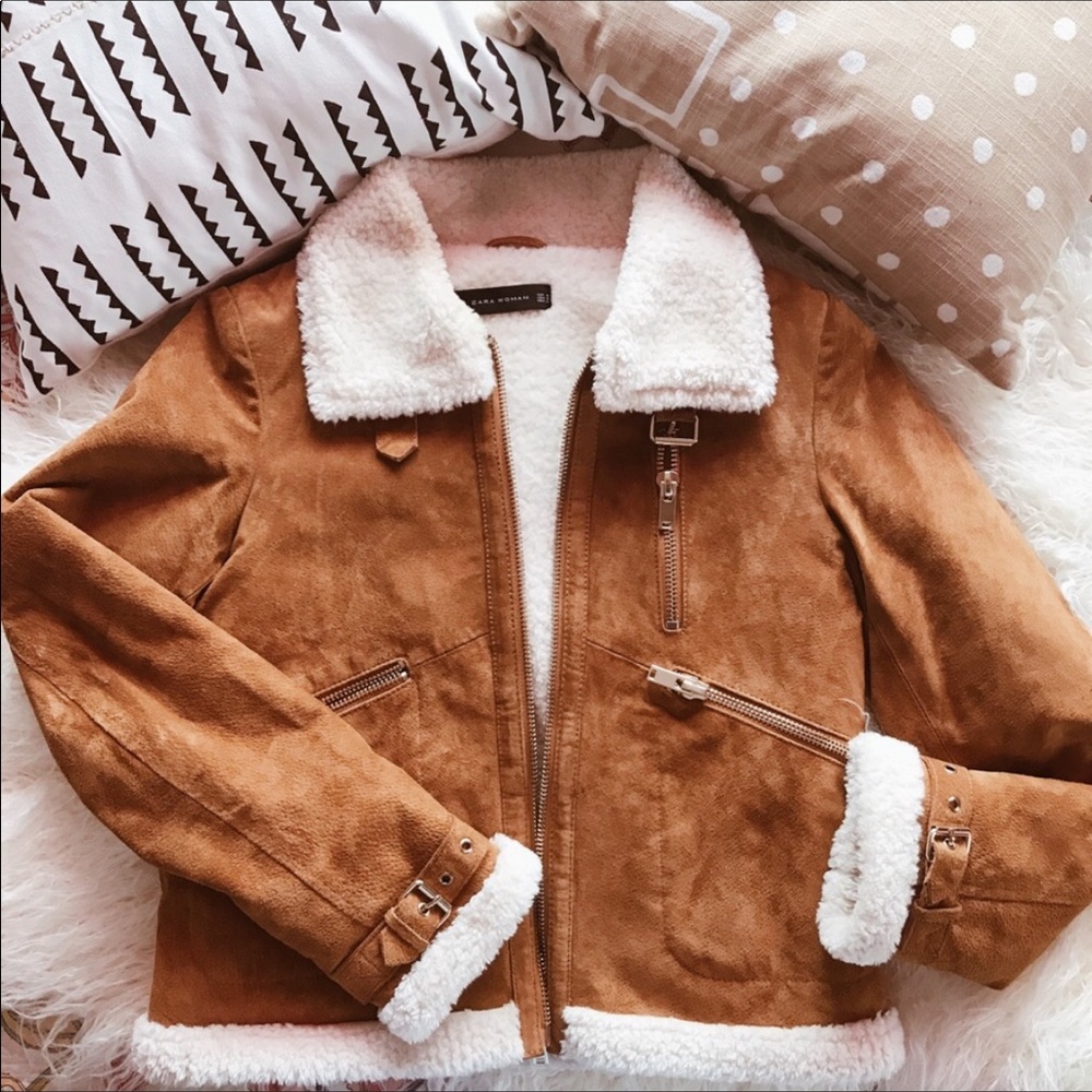 zara suede shearling jacket - medium